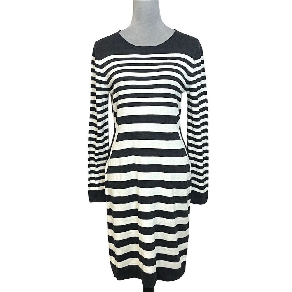 Calvin Klein Women's Striped Knit Midi Sweater Dress Black M Fall Winter